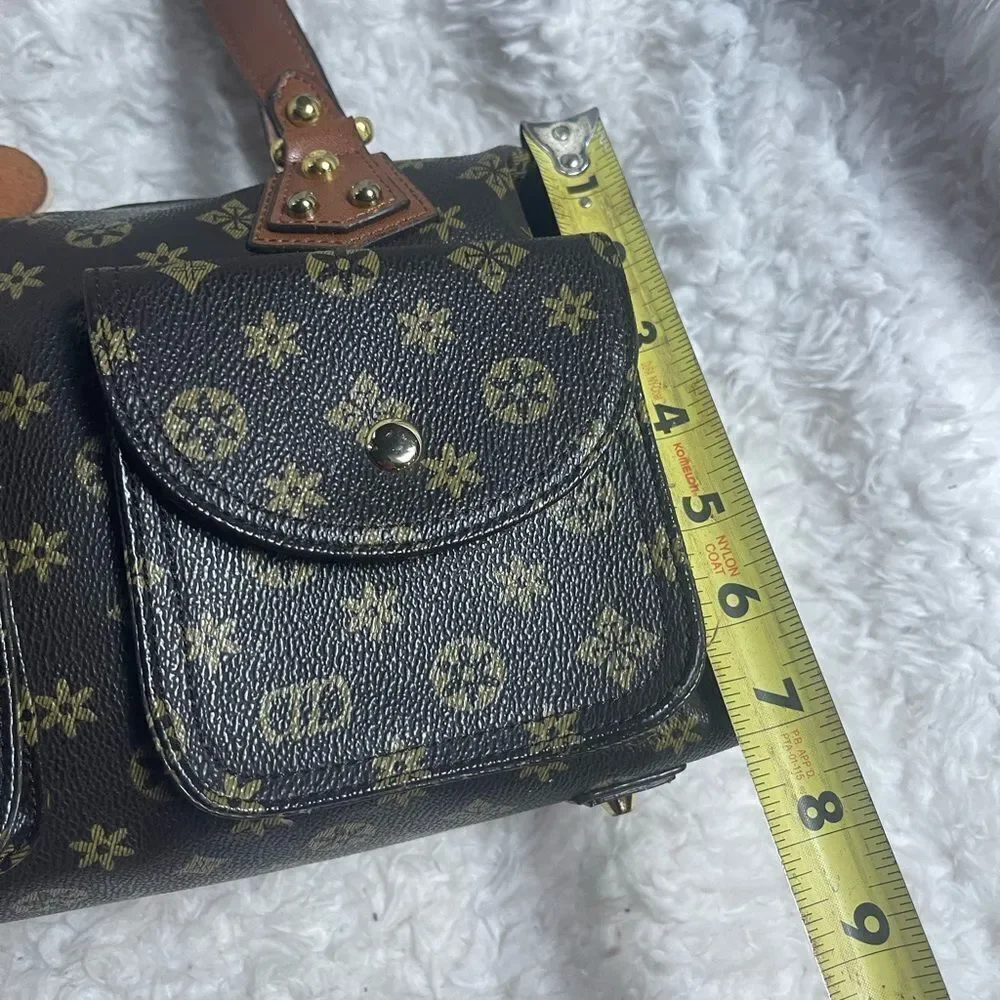 Los Angeles USA synthetic Brown & Gold Patterned Satchel Bag with brown straps